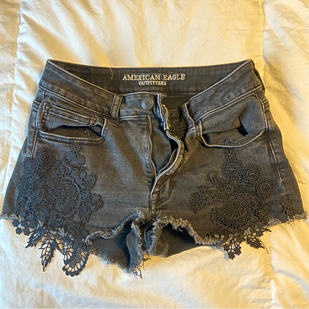 American Eagle Outfitters Black Jean Stretch Shortie Shorts